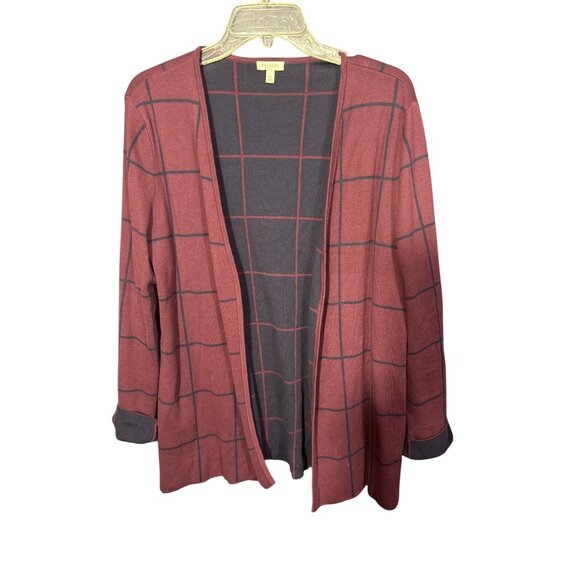 Talbots Petite Womens Open Front Cardigan LP  Windowpane Pattern  Cotton Nylon B - Picture 1 of 5